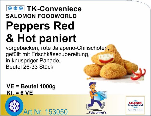 153050 - Peppers 'Red & Hot' paniert 1 kg 26-33 St. (6BTL./Kt.) TK