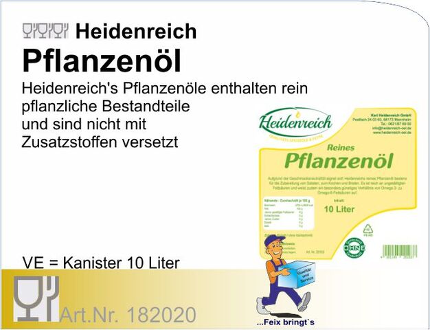 182020 - Pflanzenöl  10 Liter Heidenreich