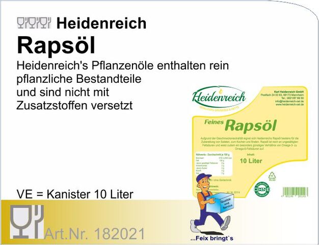 182021 - Rapsöl 10 Liter Heidenreich