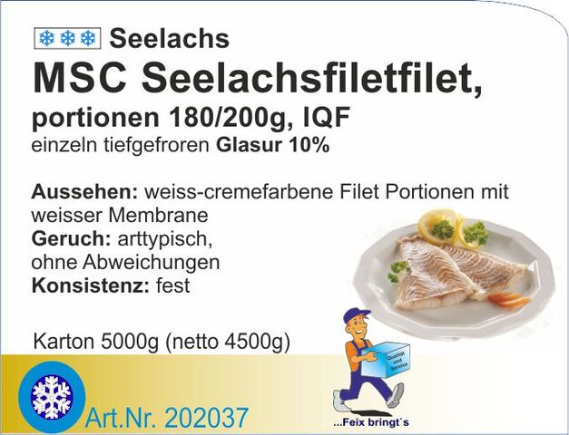 202037 - Seelachsfilet natur Tails 180-200g 15%Gl. (5kg/Kt.)