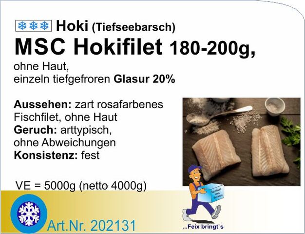 202131 - Hokifilet o.Haut 180/200g 5kg/Kt netto 4,5kg