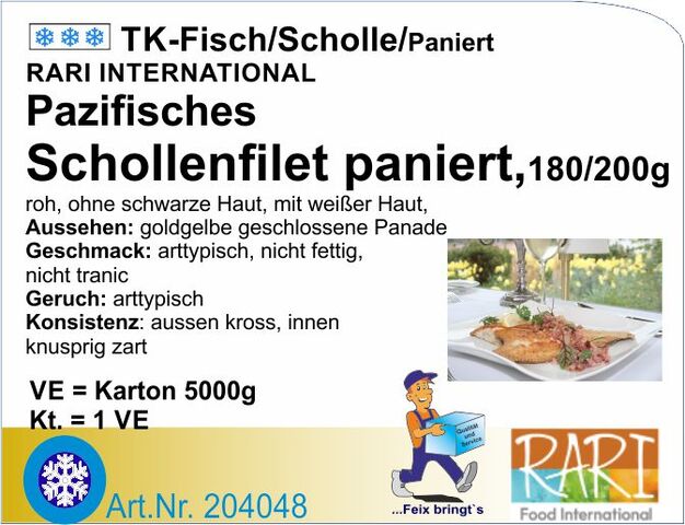 204048 - Schollenfilet paniert 180/200g m.schw.Haut (5kg/Kt)