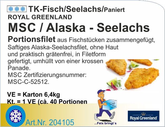 204105 - Alaska Seelachsfilet paniert vorgebraten 160g (40St/Kt)