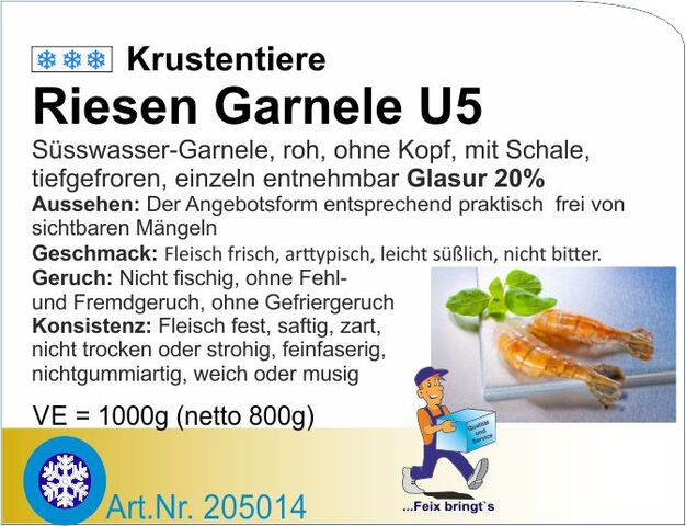 205014 - Riesengarnelen U5 / Rosenberg o.Kopf m.Sch. 30%GL (10x1kg/Kt)