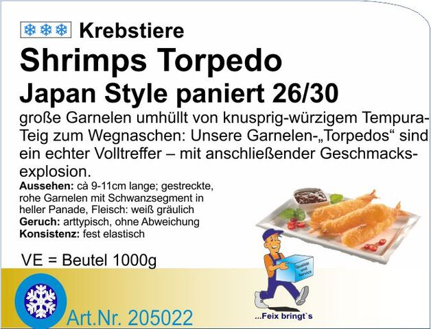 205022 - Shrimps Torpedo Japan Style paniert 26/30 (10x1kg/Kt)