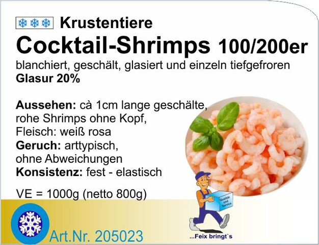 205023 - Shrimps 100/200 p.lbs,gek./gesch.netto 800g (10x1kg/Kt)