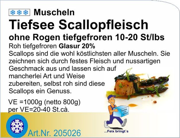 205026 - Jacobsmuschelfleisch (Scallops o. Rogen)10/20er USA (10x1kg)