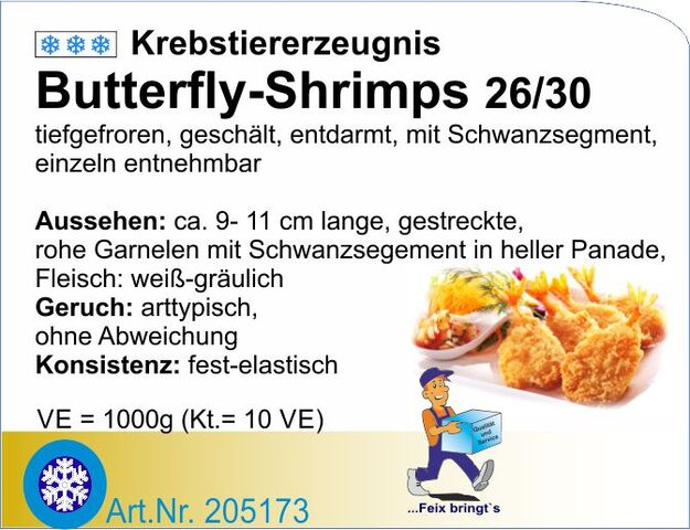 205173 - Butterfly-Prawns paniert 26/30 1kg (10x1kg/Kt)