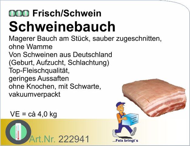 222941 - Schweinebauch m.Schwarte ca. 4kg frisch