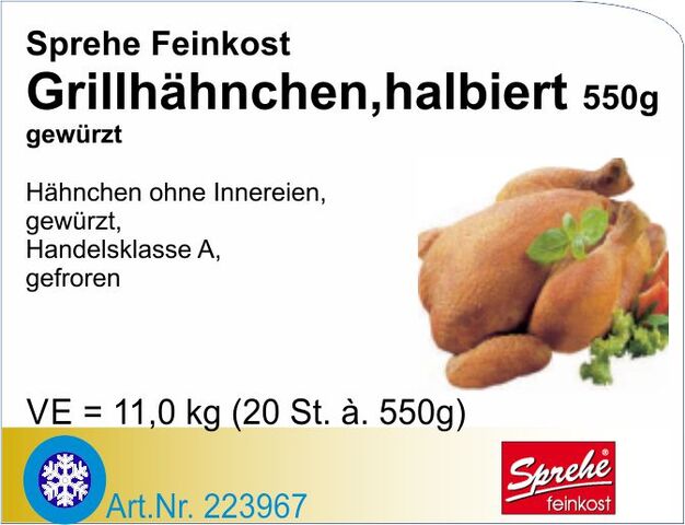 223967 - Grillhähnchen, halbiert gewürzt 550g (20 St./Kt.) Sp