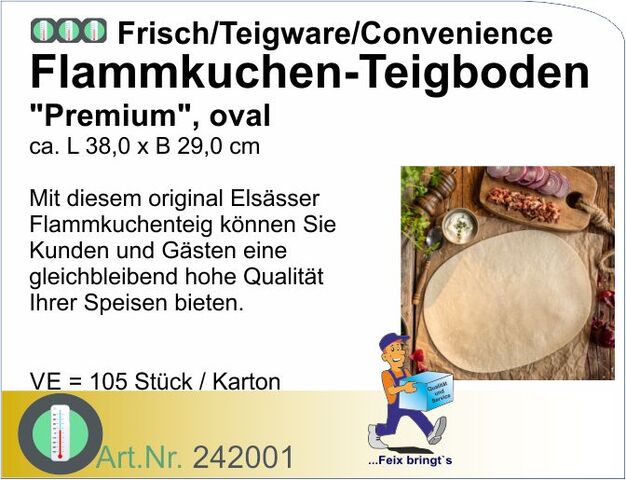 242001 - Flammkuchen-Teigboden Premium oval 125g (105St/Kt) Ed
