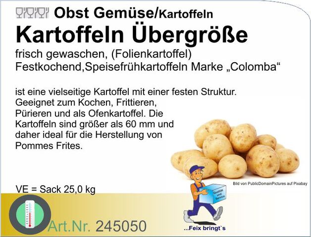 245050 - Kartoffeln Folienkartoffeln festkochend, gewaschen 25kg