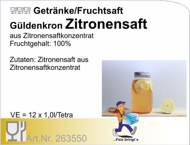263550 - Zitronensaft 100% (12x1L/Kt.)