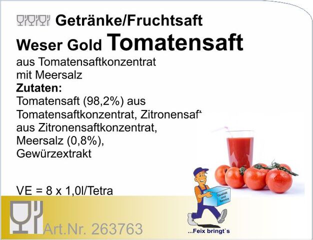 263763 - Tomatensaft 100% Saft,mit Schraubverschluss (Kt. 8 Pack. à 1 Lt.)