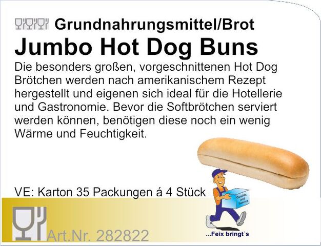 282822 - Hot Dog Buns Jumbo 80g (140Stk/Kt) Ed
