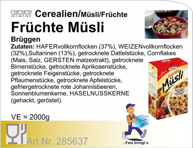 285637 - Müsli Früchte o. Zucker 2kg (4Pack/Kt) Brüggen