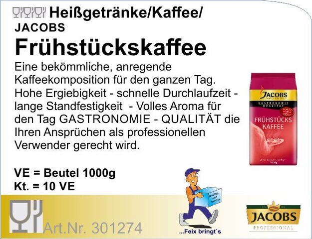 301274 - Frühstückskaffee Gastro1kg gem.(8Pck/Kt) Jacobs
