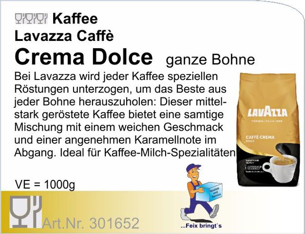 301652 - Lavazza Caffè Crema Dolce 1kg (6Pck/Kt)