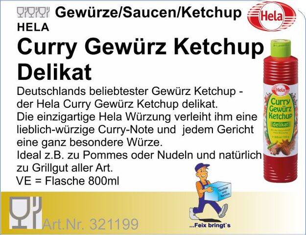 321199 - Tomatenketchup Curry Gewürzketchup 800ml (12Fl/Kt) Hela