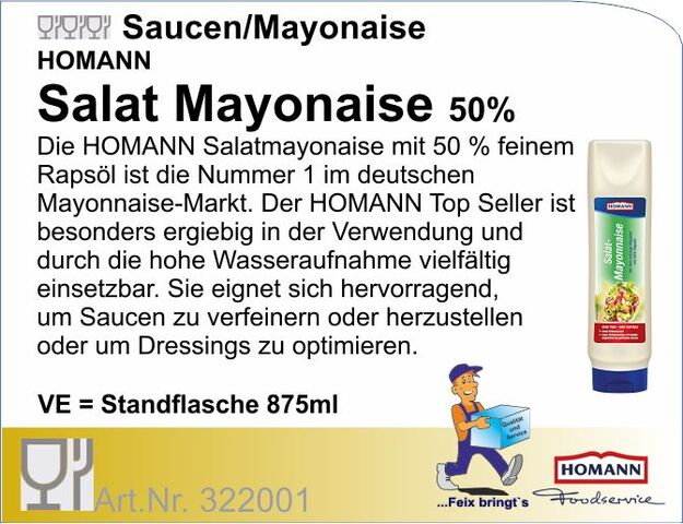 322001 - Mayonnaise 50% 875ml (6Fl/Kt( Homann)
