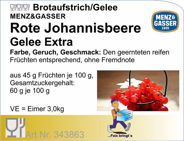 343863 - Konfitüre Johannisbeer Gel. mit 45% Fruchtanteil (3kg) M&G
