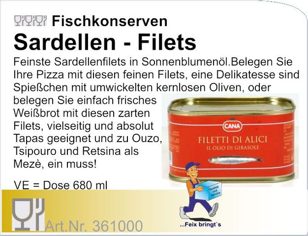 361000 - Sardellen-Filets in Sonnenblumenöl 680ml