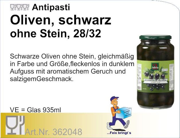 362048 - Schwarze Oliven o. Stein 935ml (6Gl/Kt.)