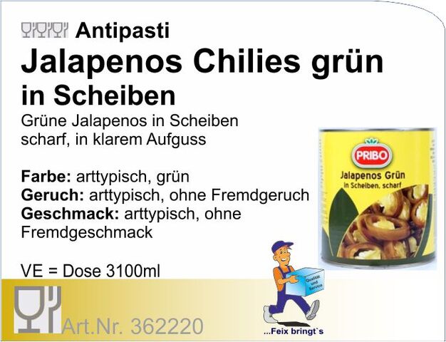 362220 - Jalapenos in Scheiben Grün 3100ml (6Do/Kt.)