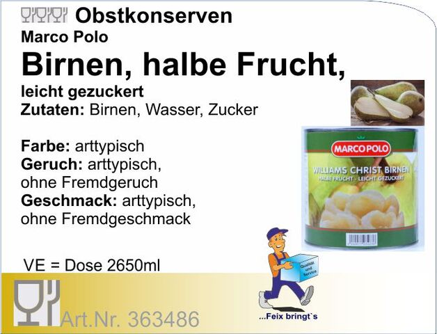 363486 - Birnen 1/2 Frucht 2650 ml (6 Do/Kt.)