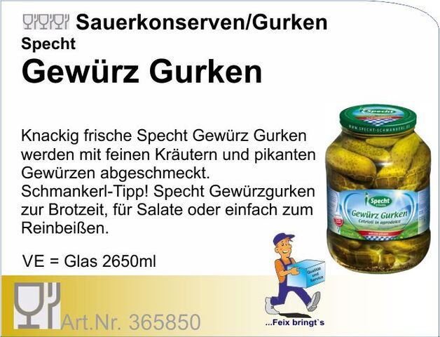 365850 - Gewürz Gurken 2650 ml Specht (2 GL/Kt.)