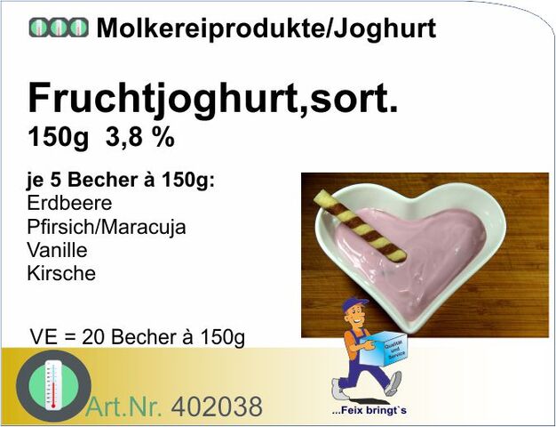 402038 - Fruchtjoghurt mild sort. 3,8% 150g (20St./Kt.) FRL