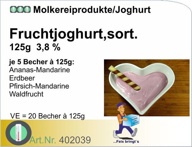 402039 - Fruchtjoghurt sort. 3,5% 125g (20St./Kt.)