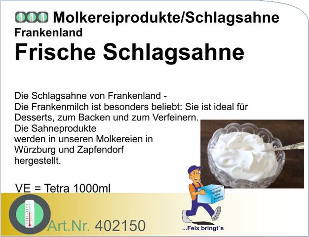 402150 - Schlagrahm 1 L 33% frisch (10Pack/Kt)
