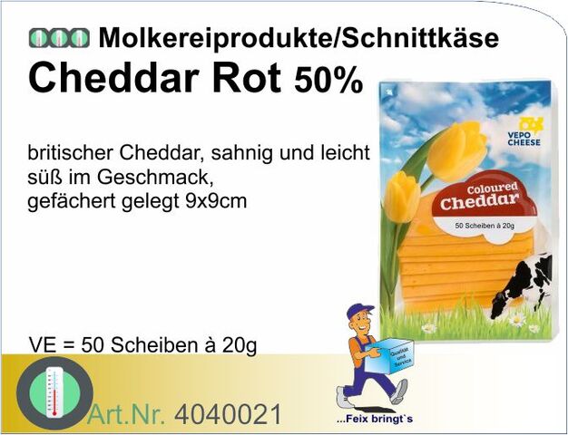 4040021 - Cheddar Scheiben rot 50% (6x1kg/Kt)