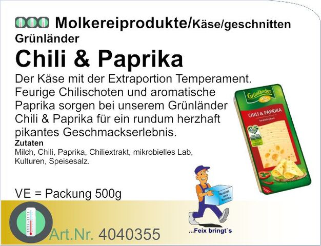 4040355 - Grünländer Chili-Paprika 48% 500g, geschnitten (8Pack/Kt)