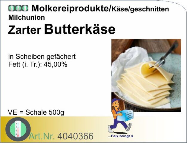 4040366 - Butterkäse 45% 500g, geschnitten (6Pck/Kt.)
