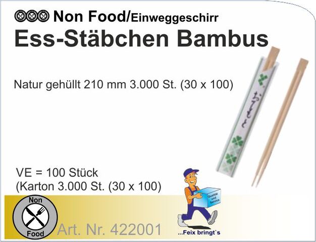 422001 - Ess-Stäbchen 210mm Bambus 2er (30x100St/Kt)