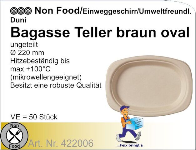 422006 - Duni Bagasse-Teller oval braun Ø 22cm (10x50St/Kt)