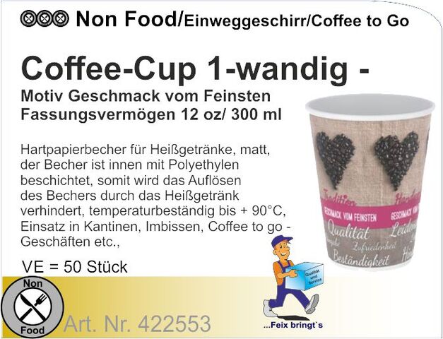 422553 - Coffee-Cups 300 ml/12oz Ø90mm 1-wandig (20x50St./Kt.)