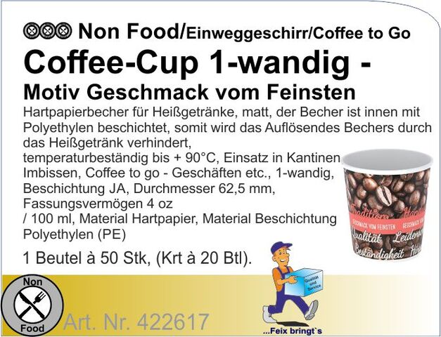 422617 - Coffee-Cups 100ml/4oz Ø 62,5mm (20x50St/Kt)