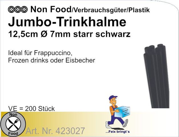 423027 - Trinkhalme Cocktail Jumbo schwarz 125mm Ø7mm (200Stk)