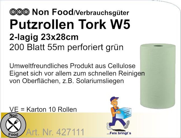 427111 - Putzrollen 2lg 23x28cm 200 Bl. grün (10Ro/Kt)