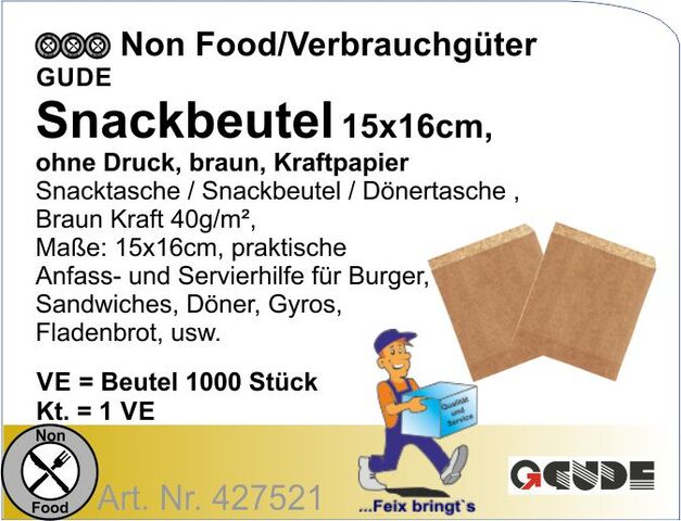 427521 - Snackbeutel 15x16cm Braun Kraft (1000St)