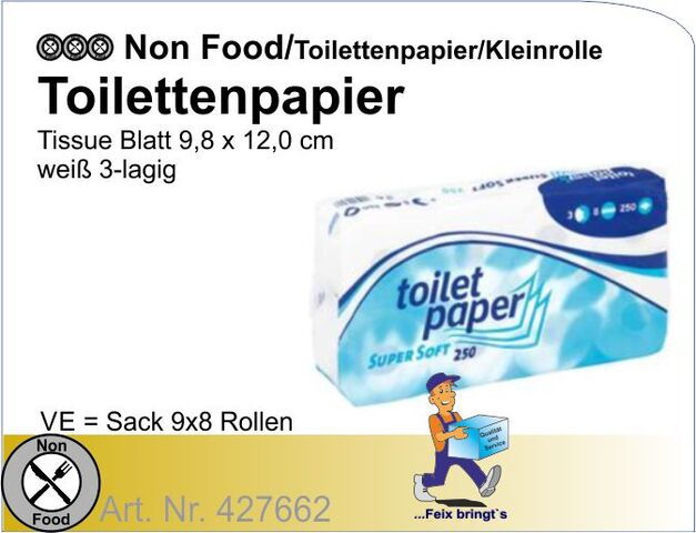 427662 - Toilettenpapier 250 Blatt 3lg weiß (9x8Ro/Kt.) G