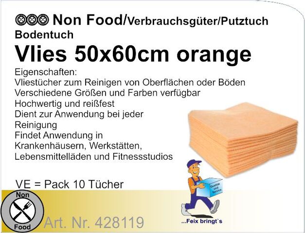 428119 - Bodentuch Vlies 50x60cm Orange (10x10Stk/Kt)