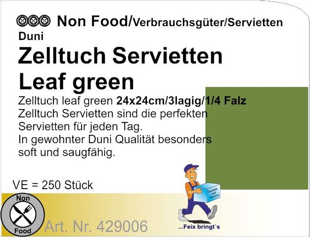 429006 - Duni Servietten Leaf green 24x24cm3lg1/4F (8x250St/Kt.)