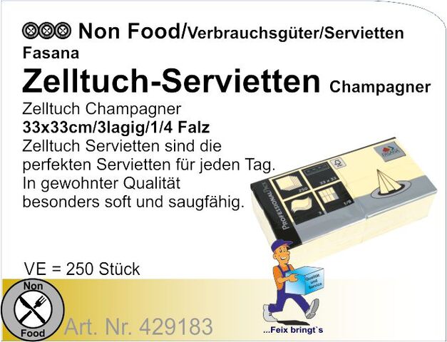 429183 - Servietten Kopffalz champagner 33x33cm 3lg 1/8F (4x250St/Kt.) R