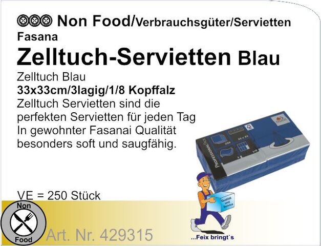 429315 - Servietten Kopffalz blau 33x33cm 3lg 1/8F (4x250St/Kt.) G