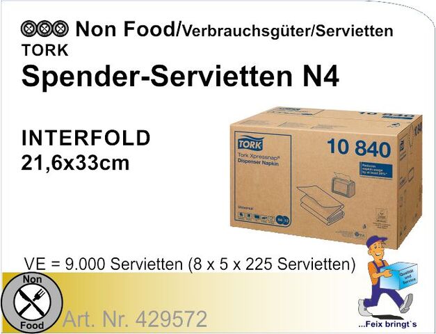 429572 - Spender-Servietten 1lg.weiß 21,6x33cm Interfold (9000St) für N4