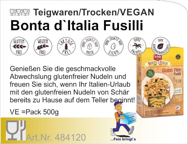 484120 - Fusilli Gluten-Laktosefrei ohne Ei 500g (6Pack/Kt)